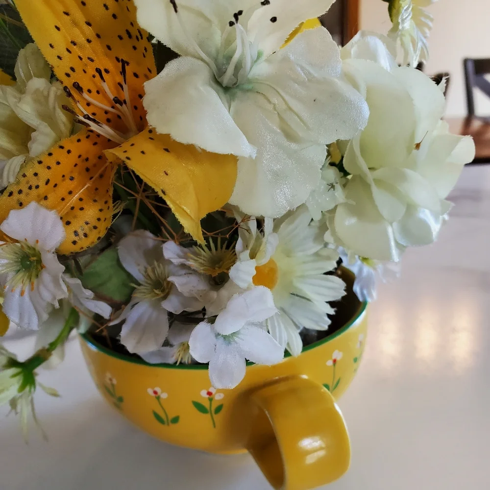 Vintage Handmade Floral Arrangement in Mug